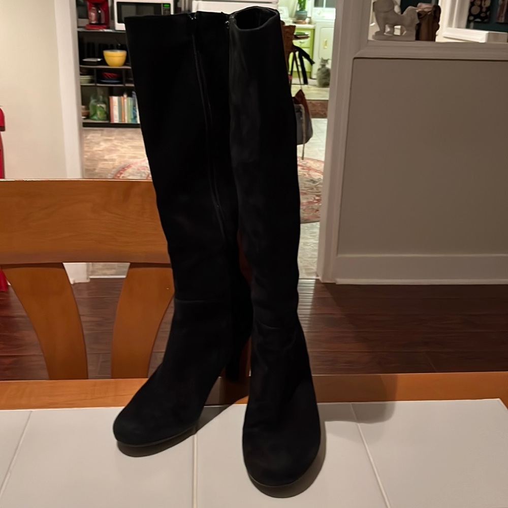 Knee high black suede boots